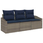 Conjunto de sofás de jardín con cojín 3 pcs Gris y azul marino