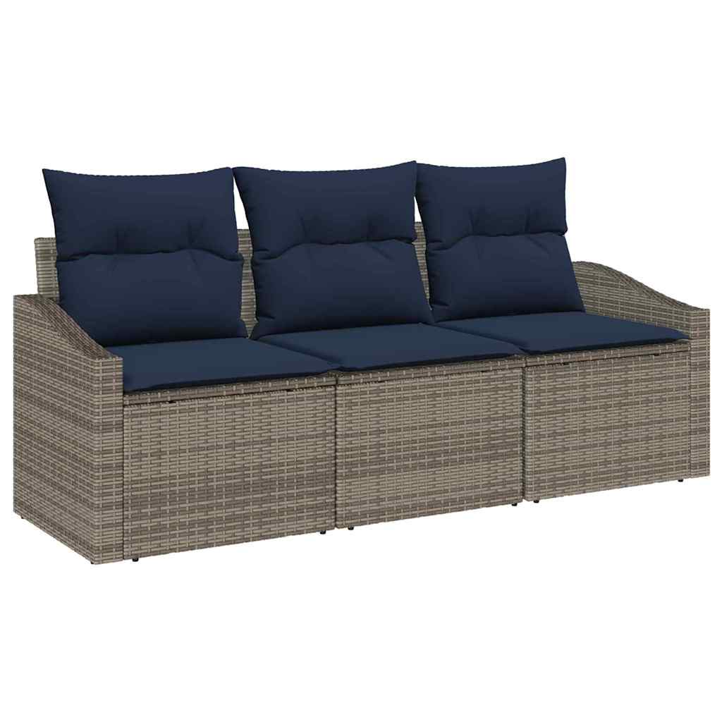 Conjunto de sofás de jardín con cojín 3 pcs Gris y azul marino