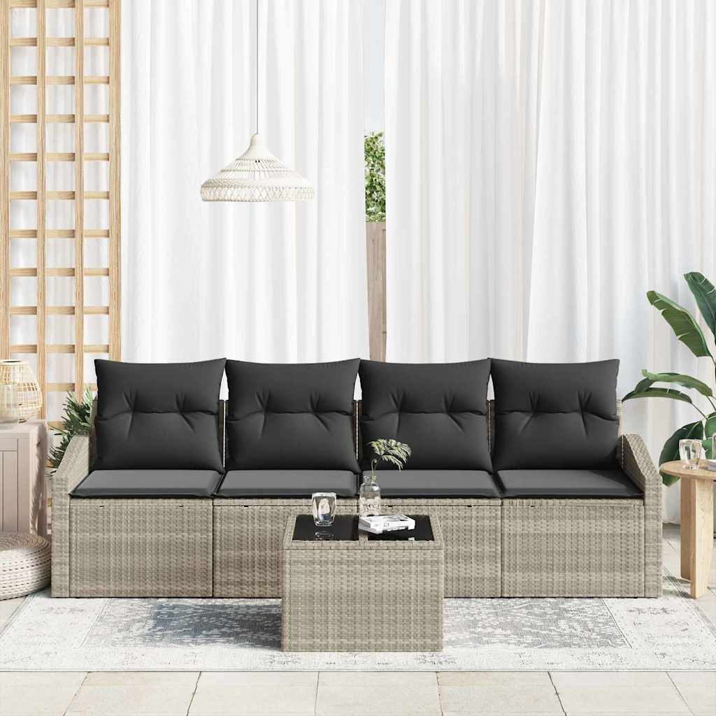 Juego de Sofá 5 pcs Gris Claro y Gris Oscuro ratán sintético