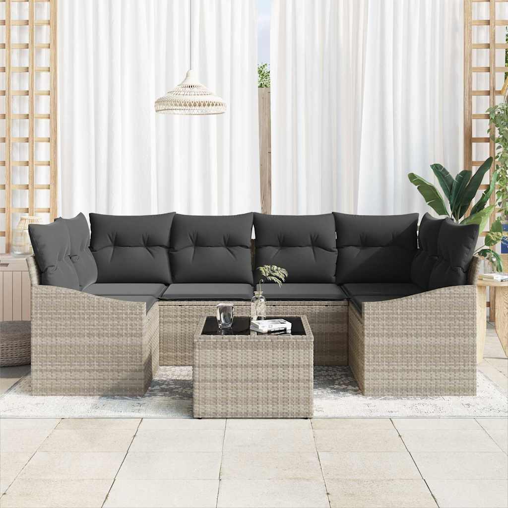 Juego de Sofá 7 pcs Gris Claro y Gris Oscuro ratán sintético
