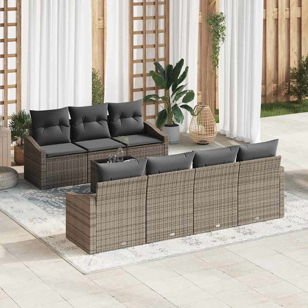 Juego de Sofá 8 pcs Gris Claro y Gris Oscuro ratán sintético