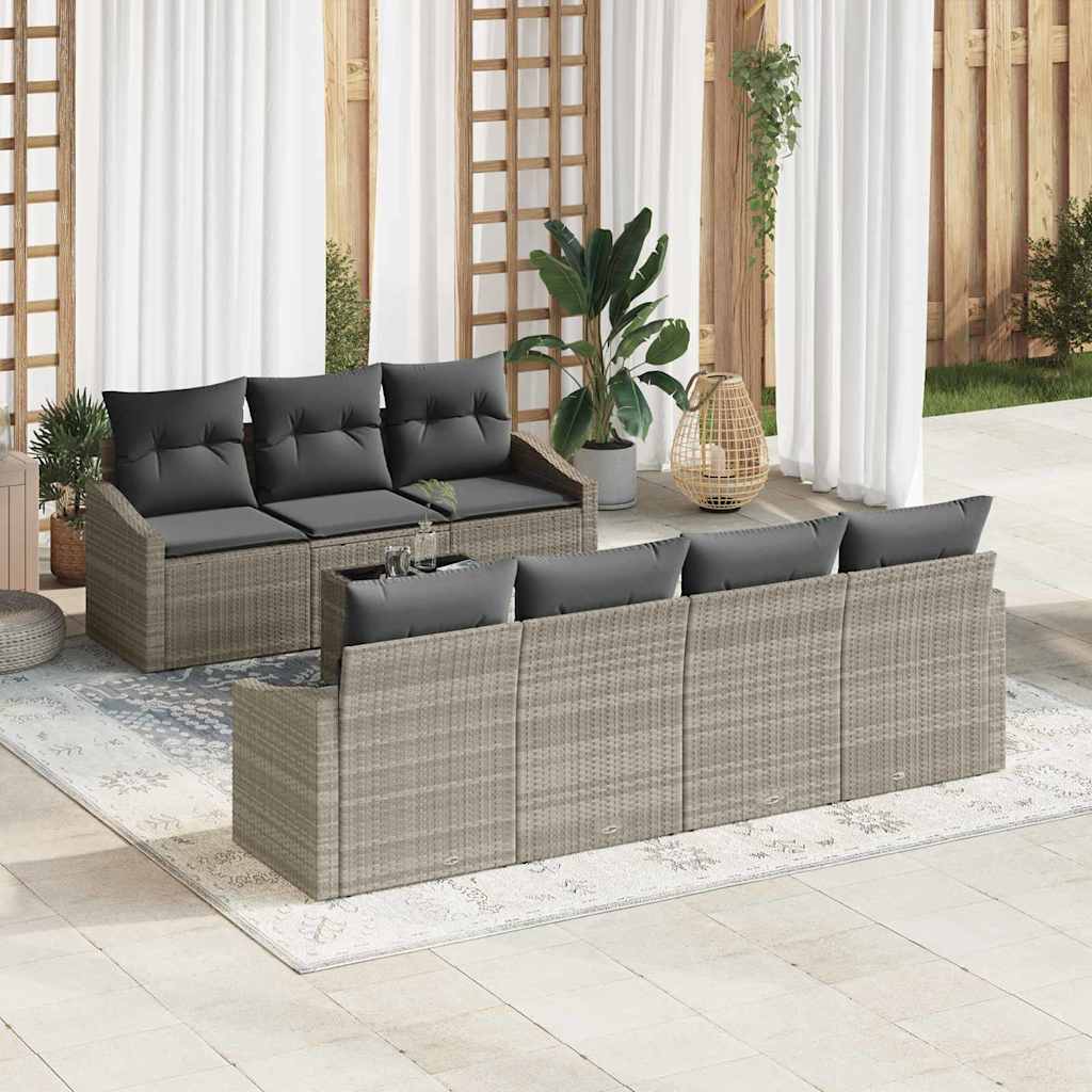 Juego de Sofá 8 pcs Gris Claro y Gris Oscuro ratán sintético