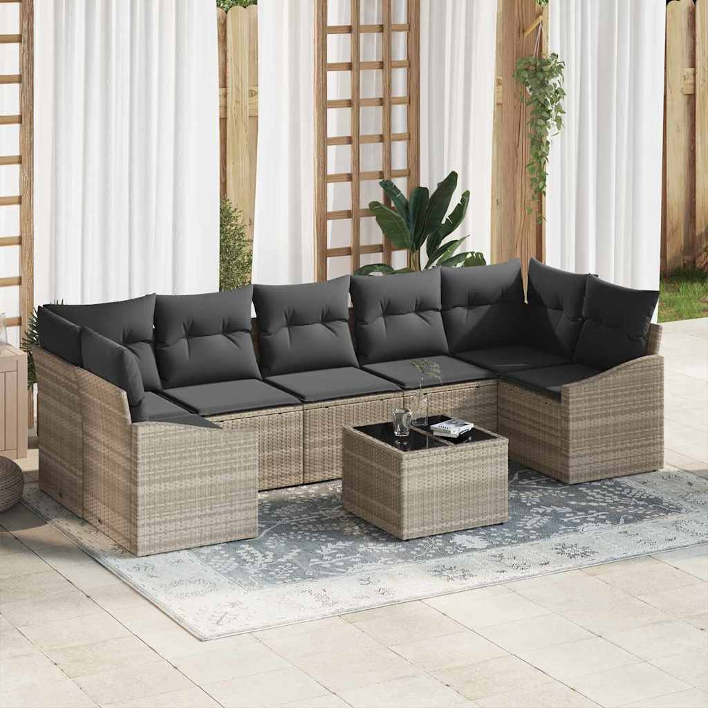 Juego de Sofá 8 pcs Gris Claro y Gris Oscuro ratán sintético