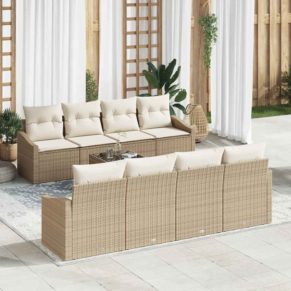 Juego de Sofá con cojín 7 pcs Beige y Crema ratán sintético