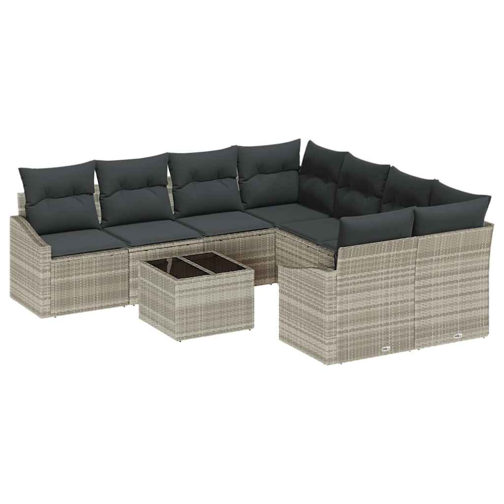 Juego de Sofá 9 pcs Gris Claro y Gris Oscuro ratán sintético