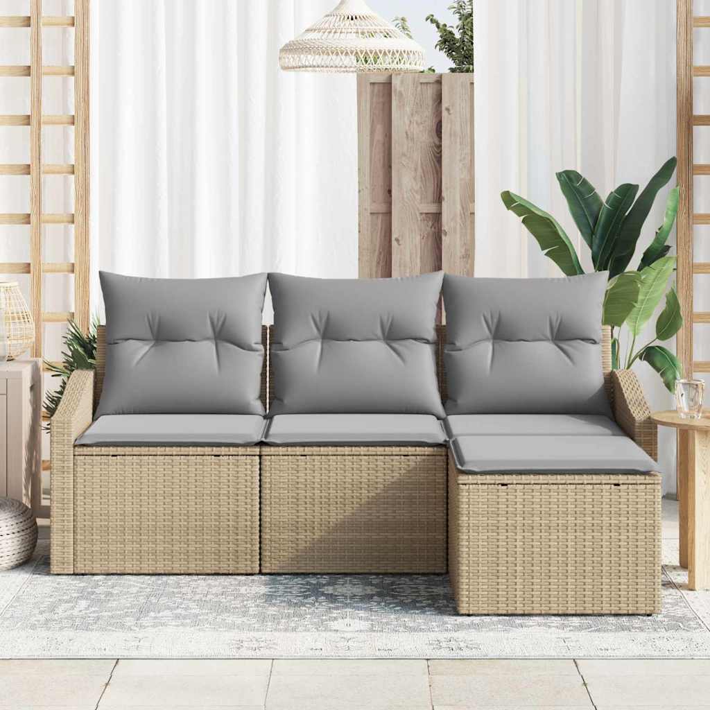 Juego de Sofá 4 pcs Beige y Gris Claro ratán sintético