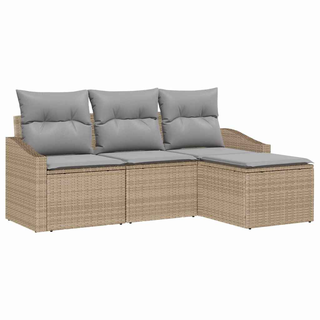 Juego de Sofá 4 pcs Beige y Gris Claro ratán sintético