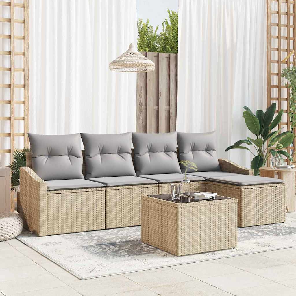 Juego de Sofá 5 pcs Beige y Gris Claro ratán sintético