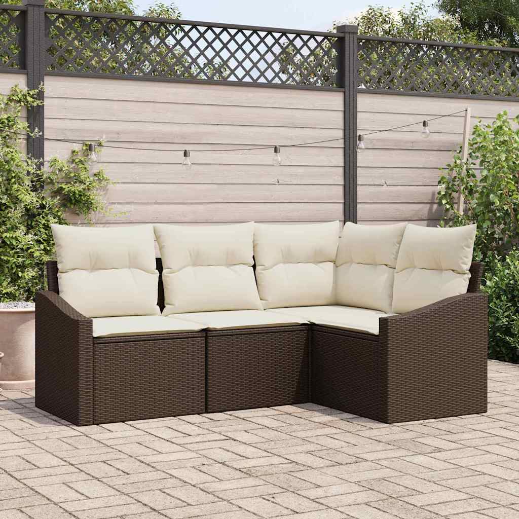 Conjunto de sofás de jardín 4 pcs Beige y ratán sintético