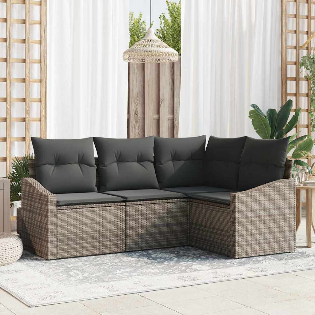 Conjunto de sofás de jardín 4 pcs Beige y ratán sintético