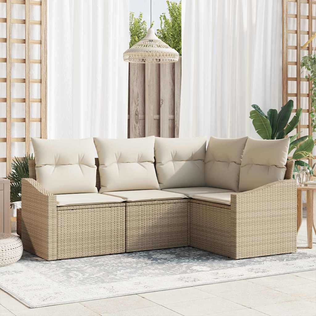 Conjunto de sofás de jardín 4 pcs Beige y ratán sintético