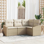 Conjunto de sofás de jardín 4 pcs Beige y ratán sintético