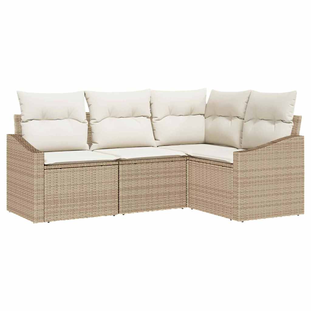 Conjunto de sofás de jardín 4 pcs Beige y ratán sintético