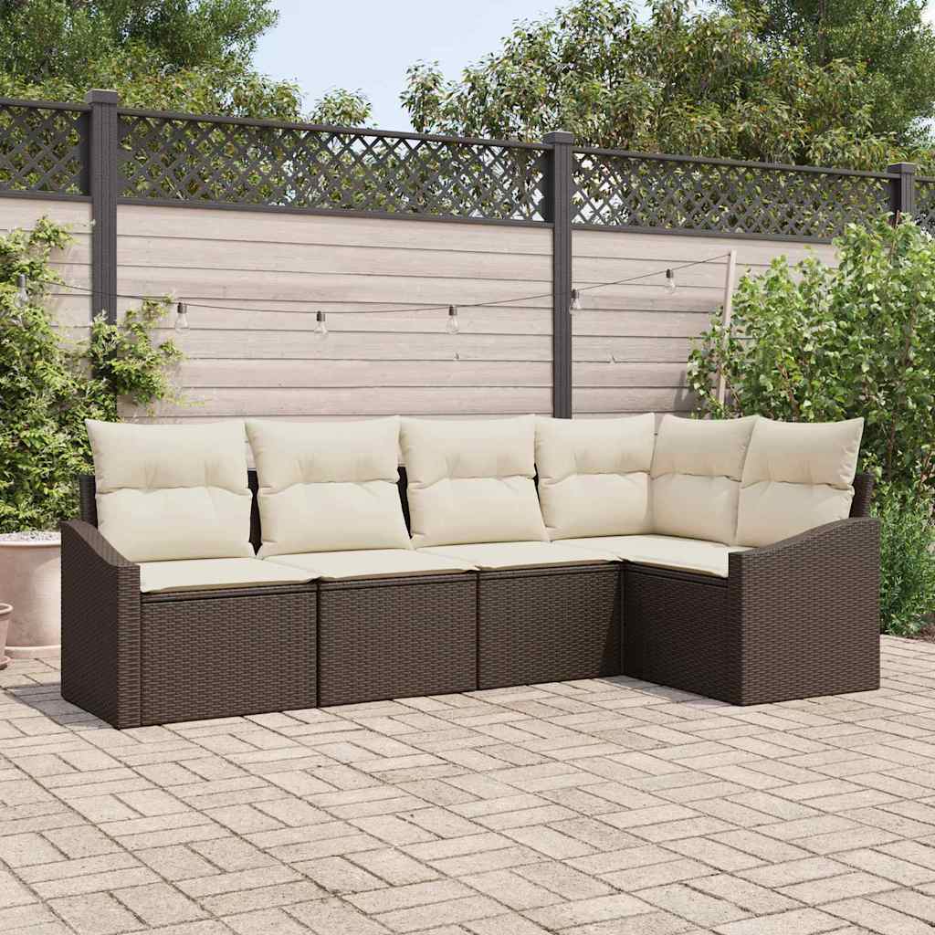 Conjunto de sofás de jardín 5 pcs Beige y ratán sintético