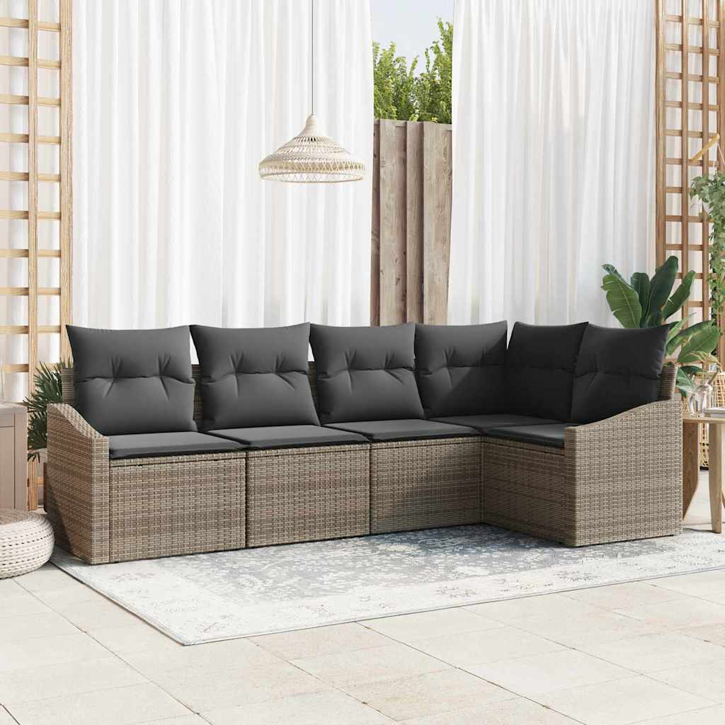 Conjunto de sofás de jardín 5 pcs Beige y ratán sintético