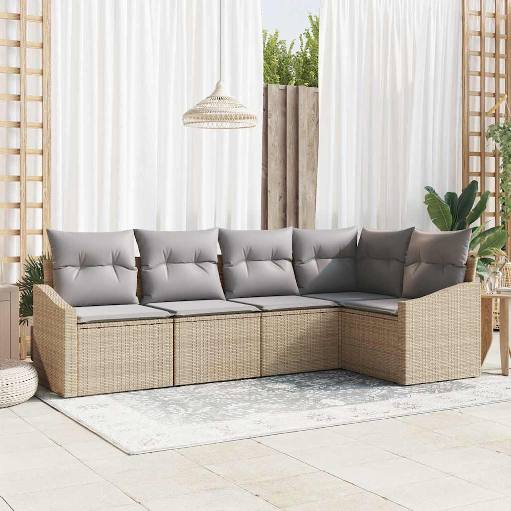 Conjunto de sofás de jardín con cojín 5 pcs Beige y Gris Claro