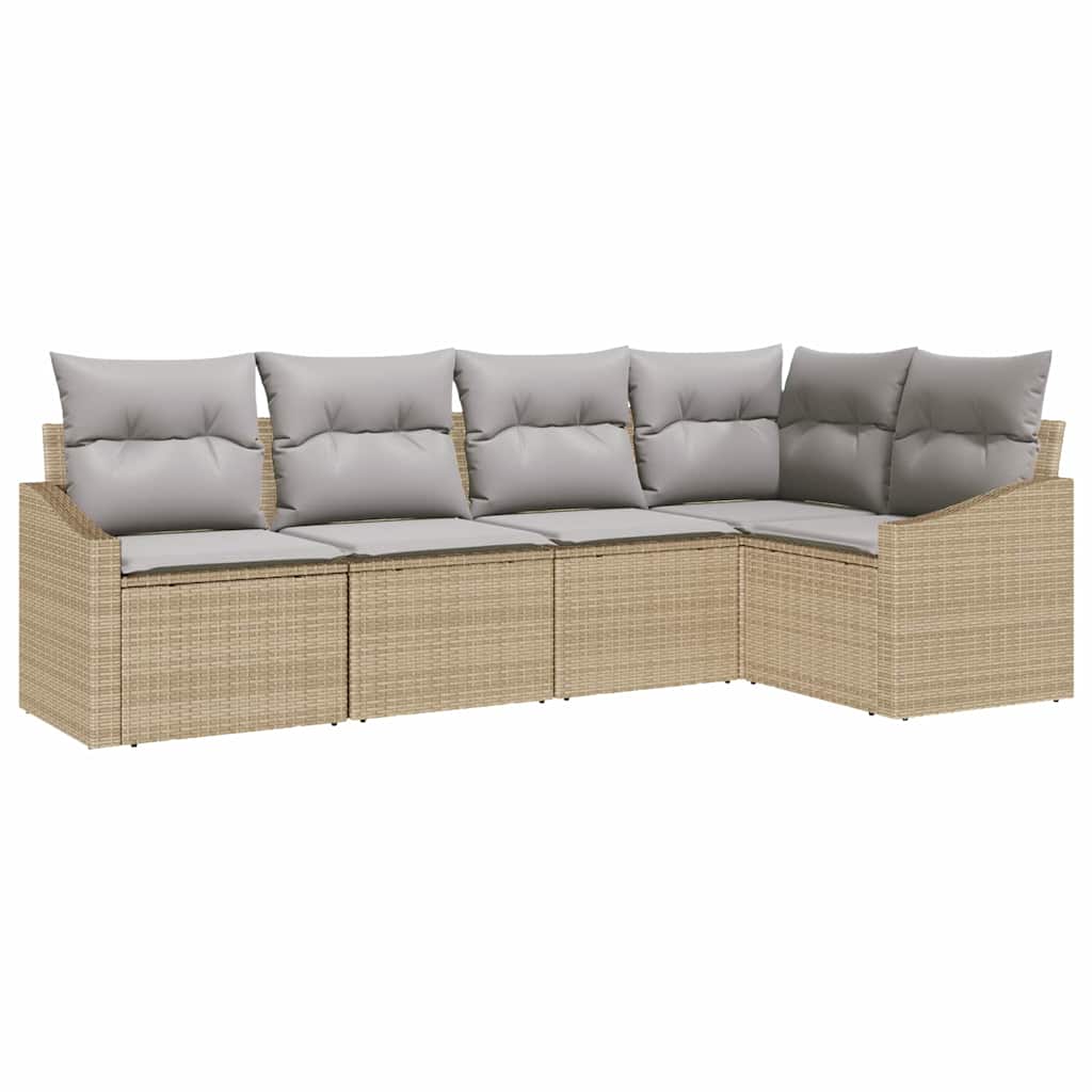 Conjunto de sofás de jardín con cojín 5 pcs Beige y Gris Claro