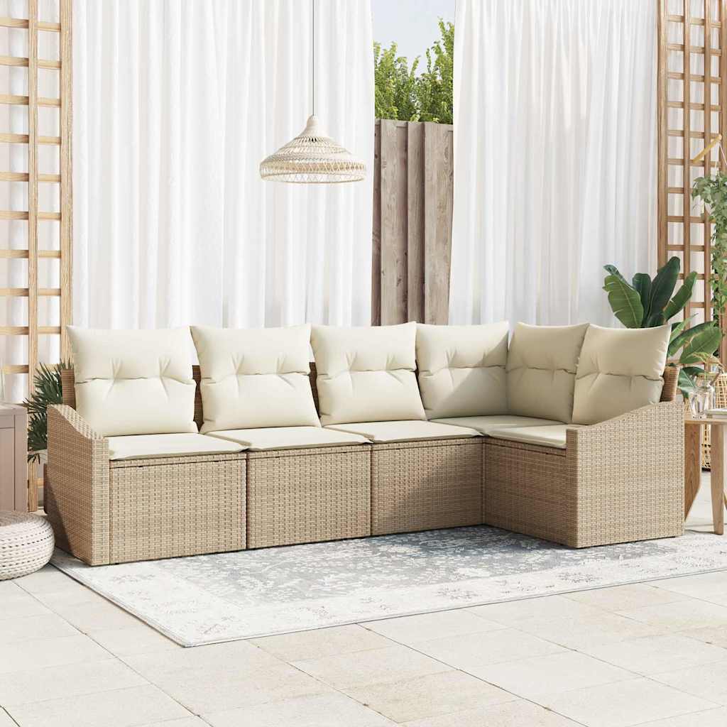 Conjunto de sofás de jardín 5 pcs Beige y ratán sintético