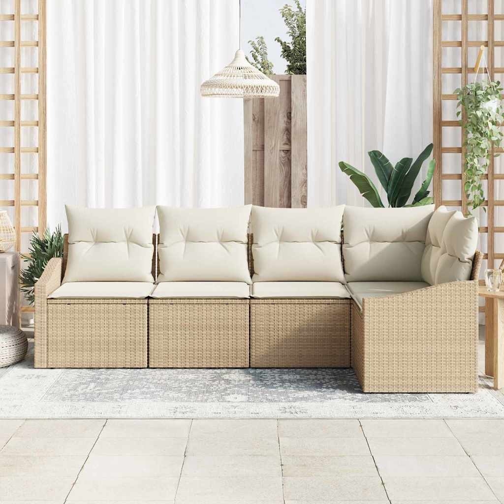 Conjunto de sofás de jardín 5 pcs Beige y ratán sintético