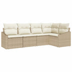 Conjunto de sofás de jardín 5 pcs Beige y ratán sintético