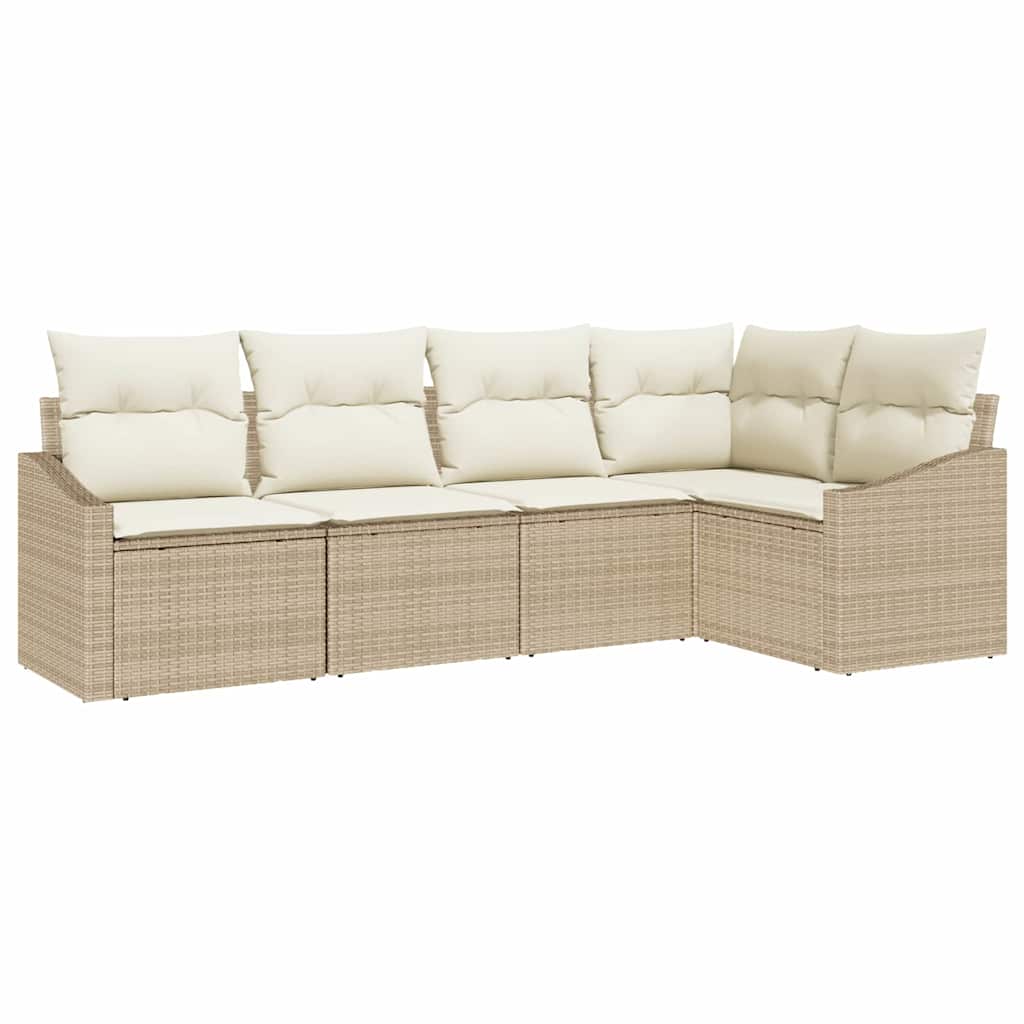 Conjunto de sofás de jardín 5 pcs Beige y ratán sintético