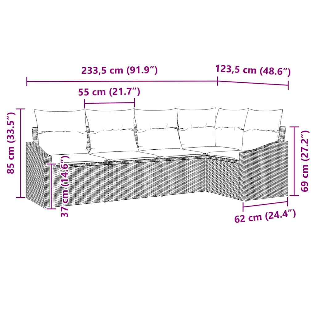 Conjunto de sofás de jardín 5 pcs Beige y ratán sintético