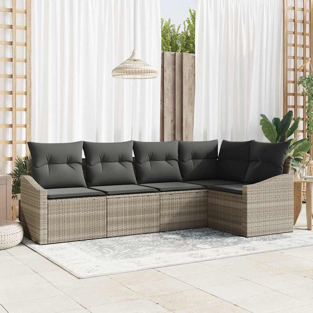 Conjunto de sofás de jardín 5 pcs Beige y ratán sintético