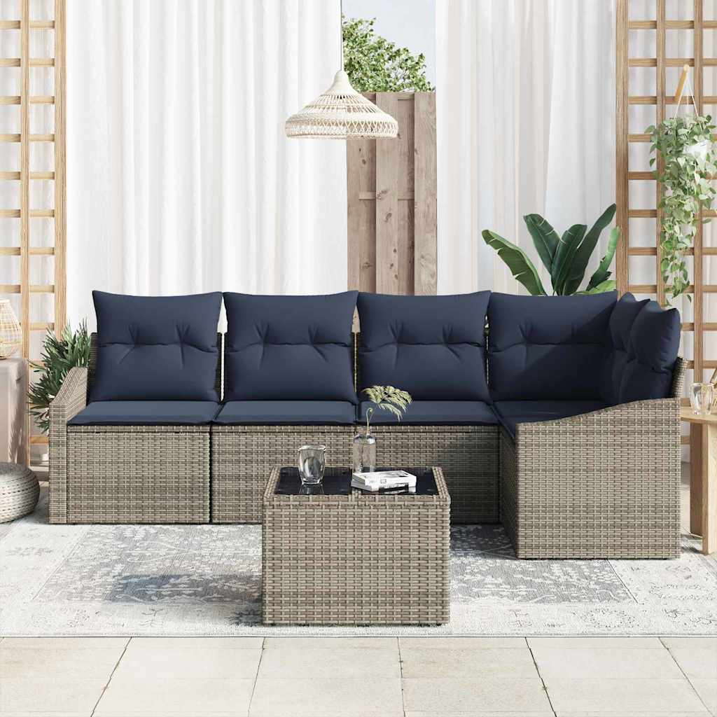 Conjunto de sofás de jardín 6 pcs Gris y marino ratán sintético