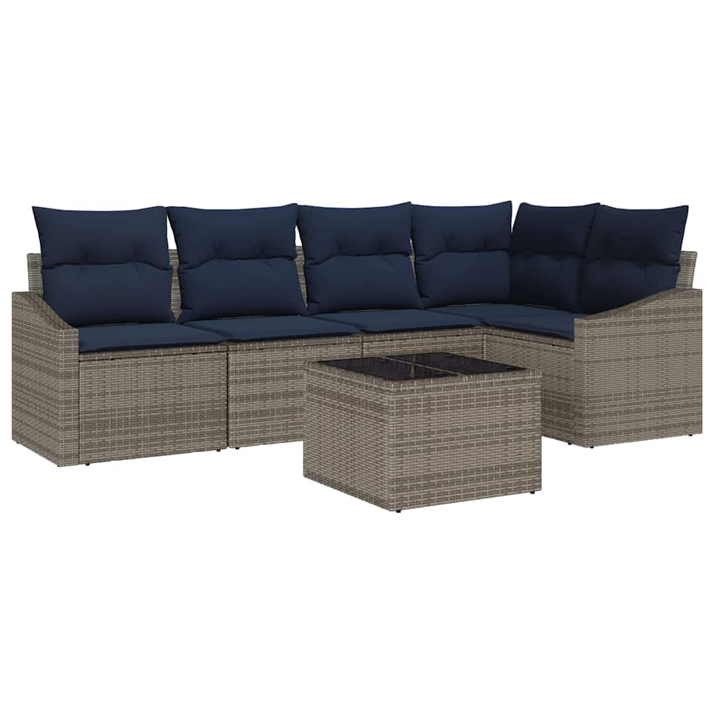 Conjunto de sofás de jardín 6 pcs Gris y marino ratán sintético