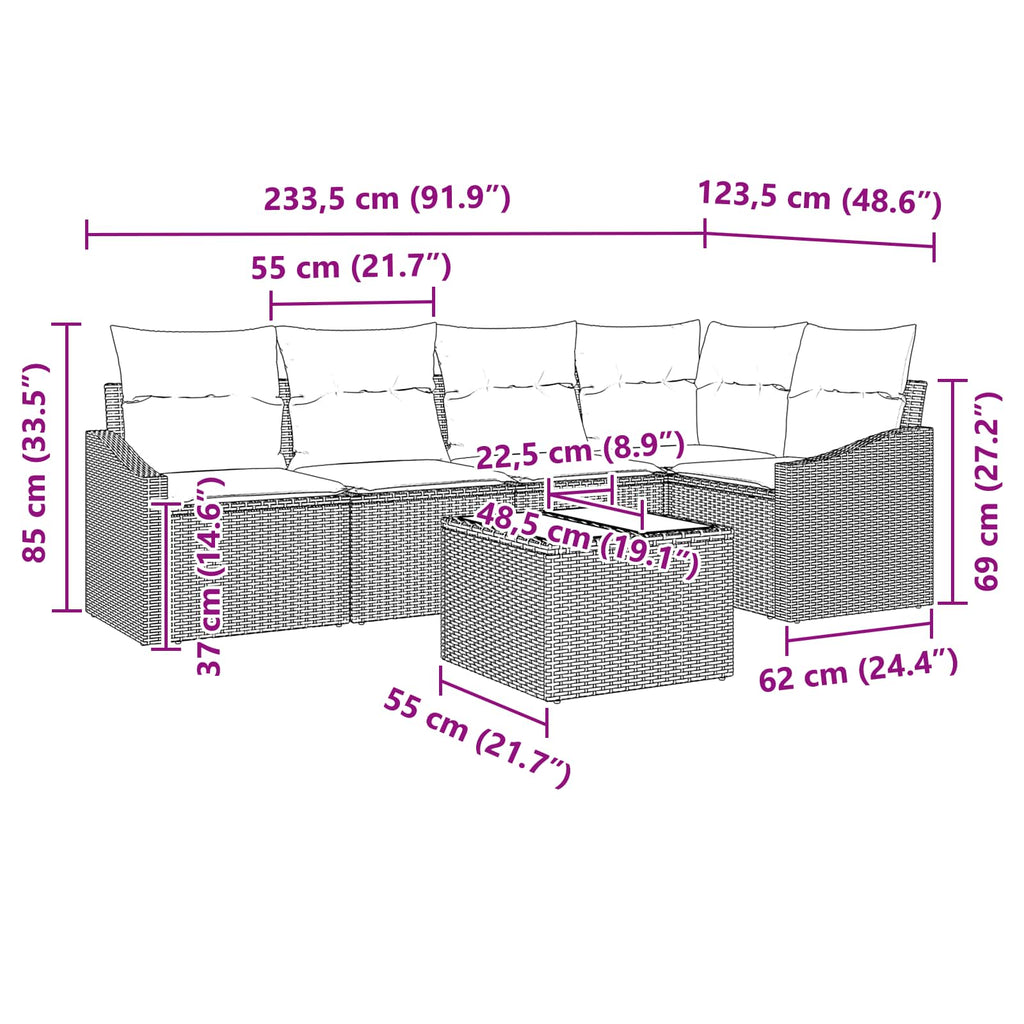 Conjunto de sofás de jardín 6 pcs Gris y marino ratán sintético