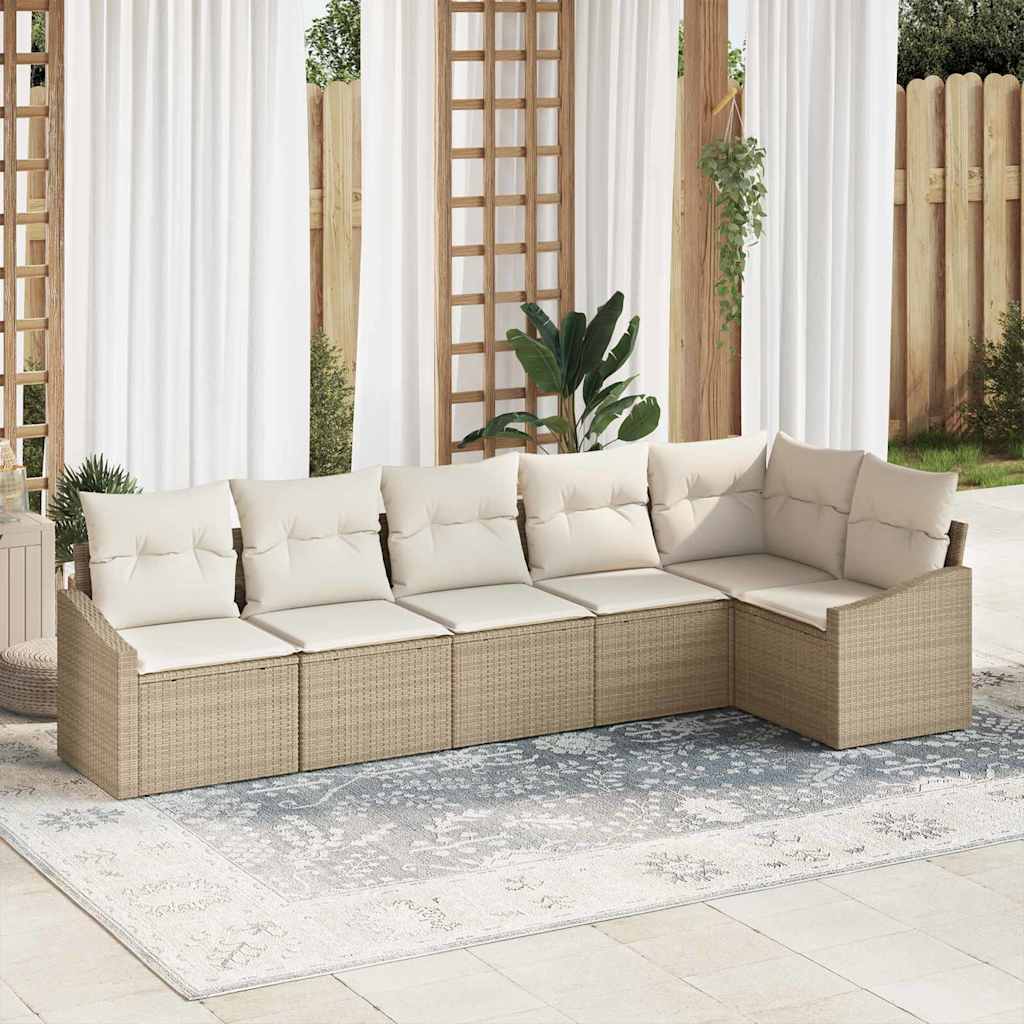 Conjunto de sofás de jardín 6 pcs Beige y ratán sintético