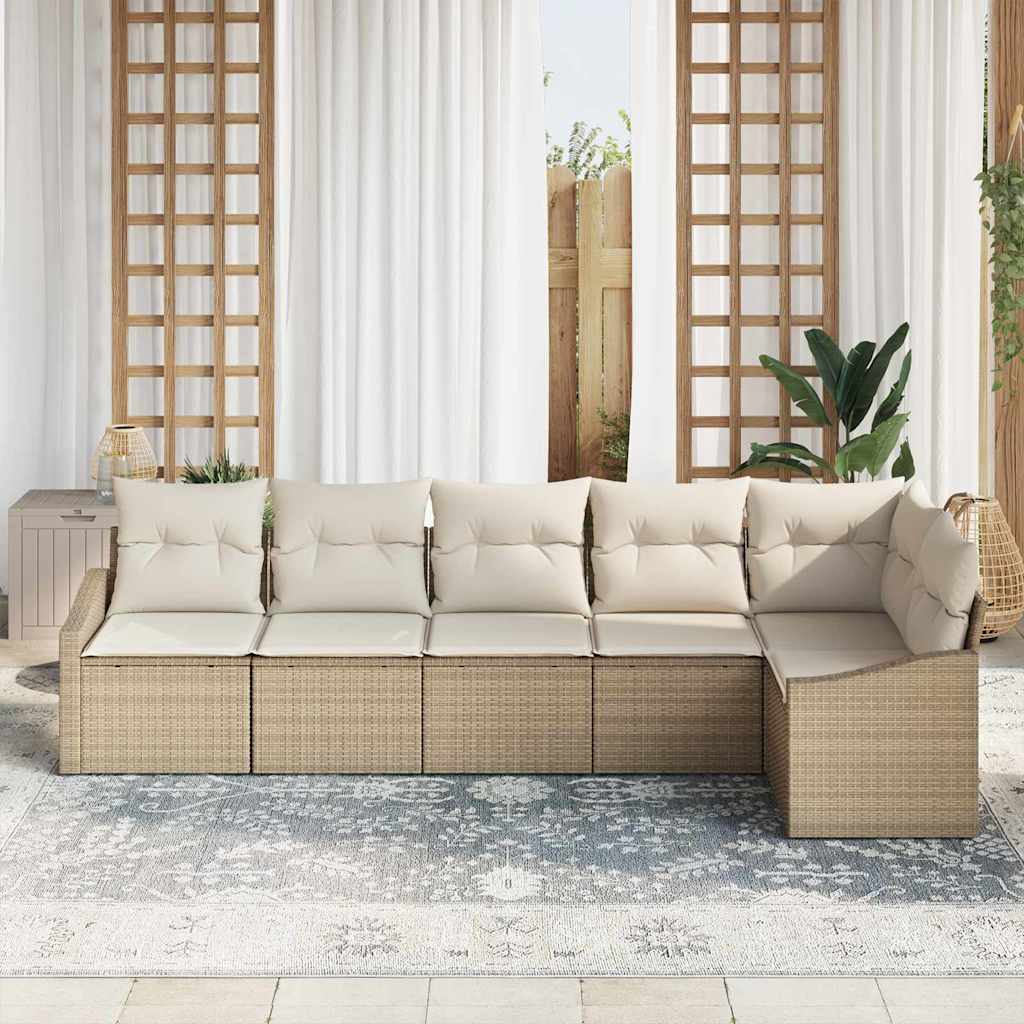 Conjunto de sofás de jardín 6 pcs Beige y ratán sintético