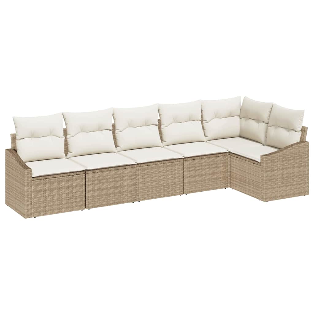 Conjunto de sofás de jardín 6 pcs Beige y ratán sintético