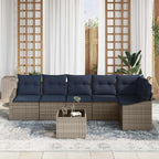 Conjunto de sofás de jardín 7 pcs Gris y marino ratán sintético