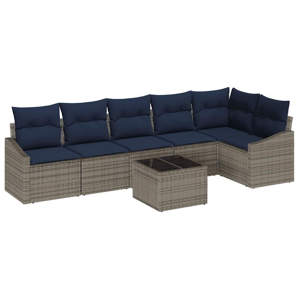 Conjunto de sofás de jardín 7 pcs Gris y marino ratán sintético