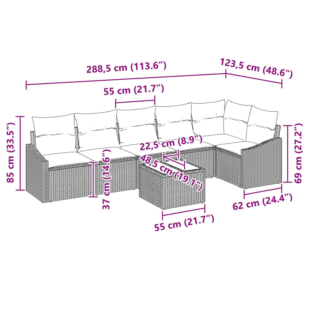 Conjunto de sofás de jardín 7 pcs Gris y marino ratán sintético