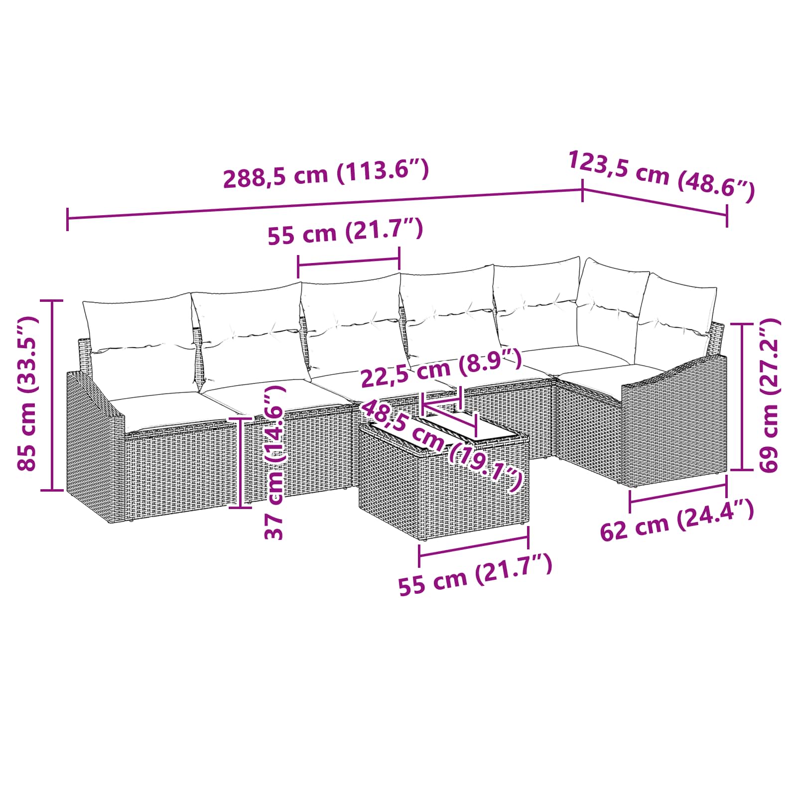 Conjunto de sofás de jardín 7 pcs Gris y marino ratán sintético