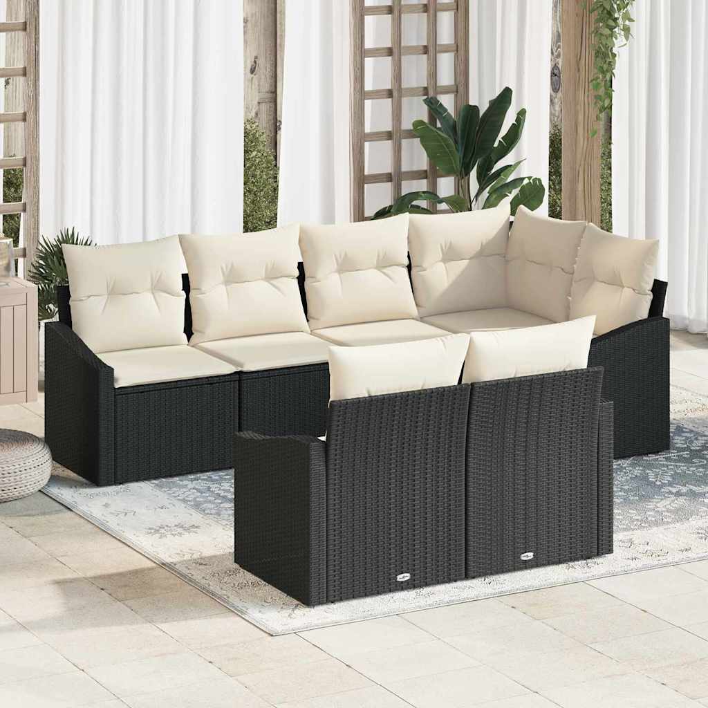 Conjunto de sofás de jardín 7 pcs Negro y ratán sintético