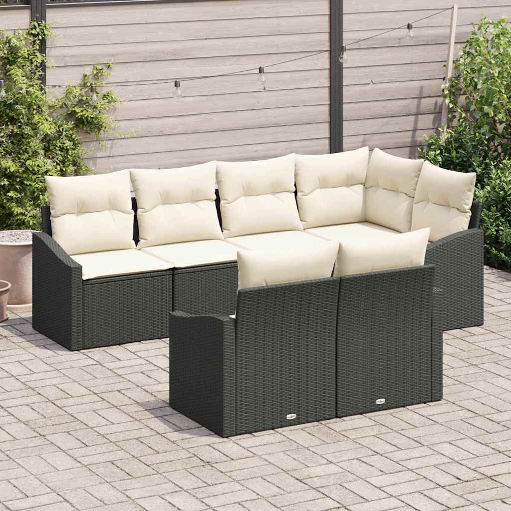 Conjunto de sofás de jardín 7 pcs Negro y ratán sintético