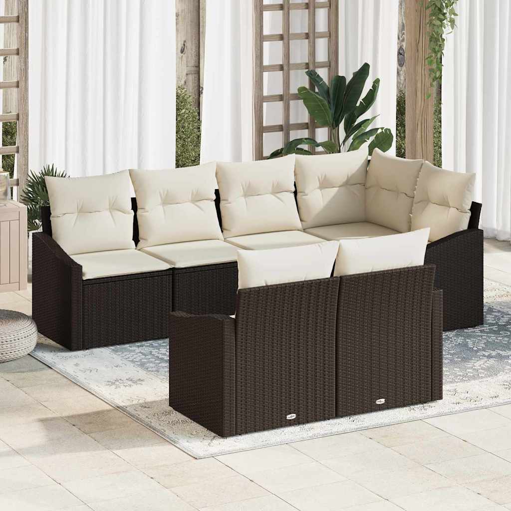 Conjunto de sofás de jardín 7 pcs Marrón y ratán sintético