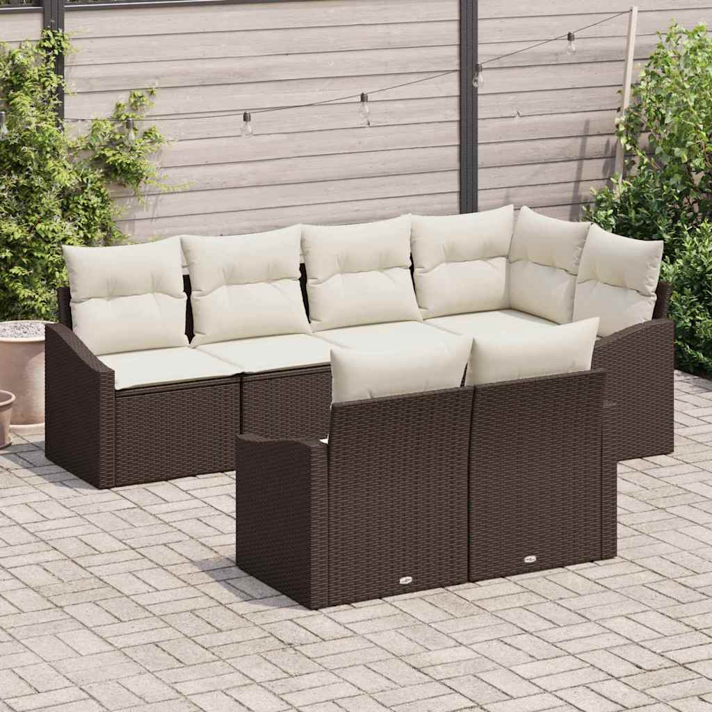 Conjunto de sofás de jardín 7 pcs Marrón y ratán sintético