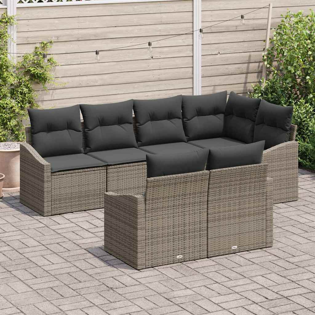 Conjunto de sofás de jardín 7 pcs Gris ratán sintético