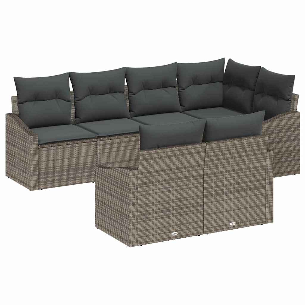 Conjunto de sofás de jardín 7 pcs Gris ratán sintético