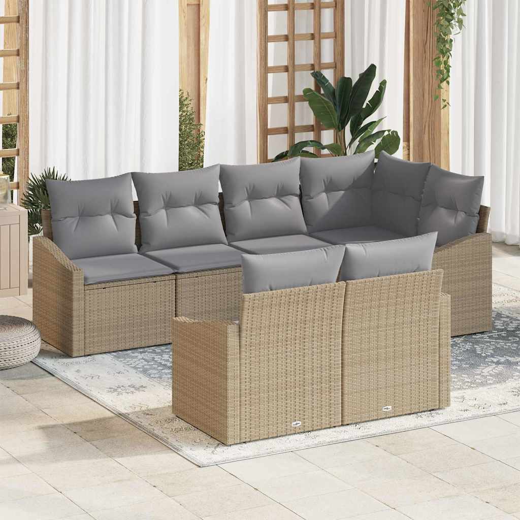 Conjunto de sofás de jardín con cojín 7 pcs Beige y Gris Claro