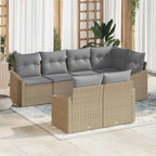 Conjunto de sofás de jardín con cojín 7 pcs Beige y Gris Claro