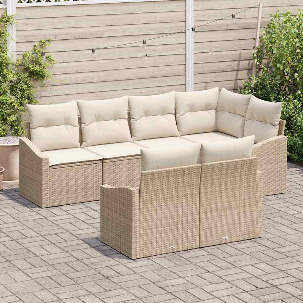 Conjunto de sofás de jardín 7 pcs Beige y ratán sintético