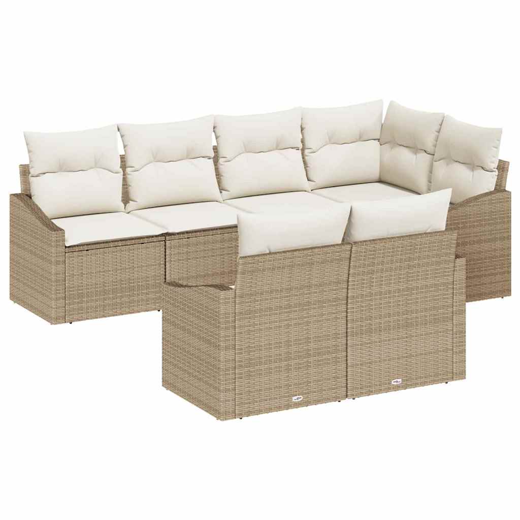 Conjunto de sofás de jardín 7 pcs Beige y ratán sintético