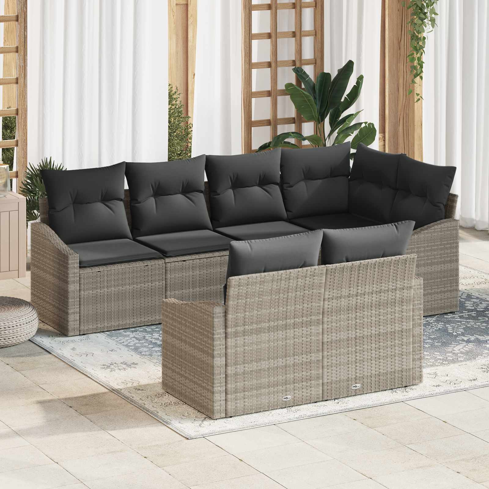 Conjunto de sofás de jardín 7 pcs Beige y ratán sintético