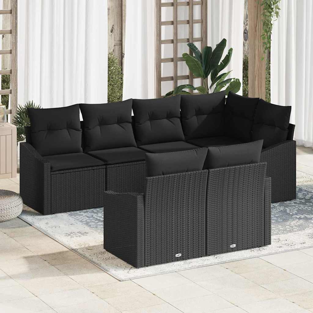 Conjunto de sofás de jardín 7 pcs Marrón y ratán sintético