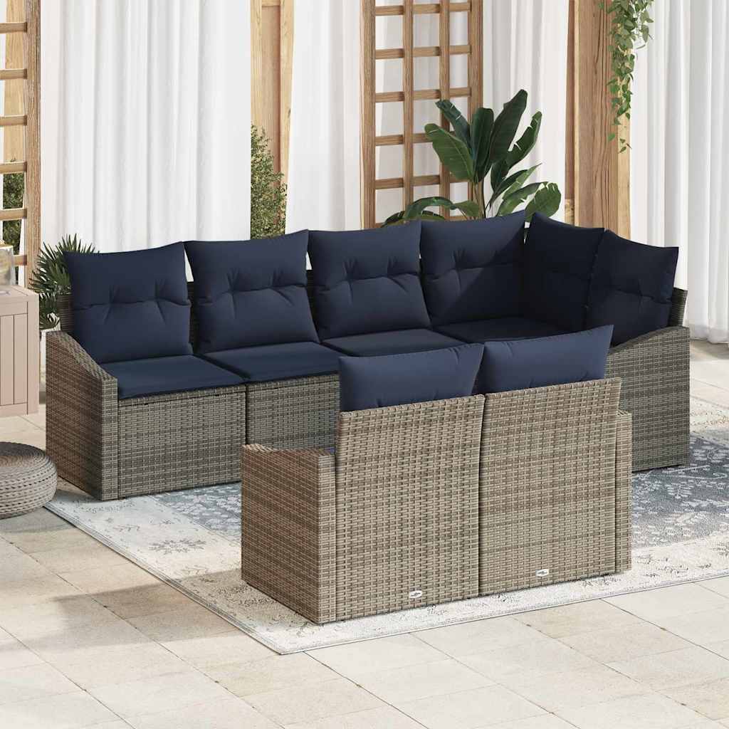 Conjunto de sofás de jardín 9 pcs Gris y marino ratán sintético